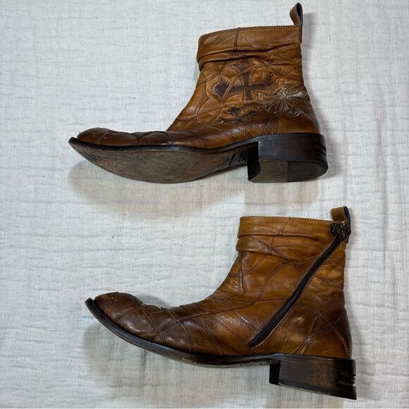 Mark Mason Rock Lives Mens 8.5 Leather Zip Up Boots Made In Italy Embroidered - Picture 4 of 13